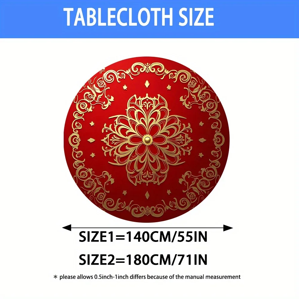 JIT 1pc 2025 New Model Round Tablecloth - Red Series - Printed Tablecloth - Thick Material - Durable - No Wrinklesxzj