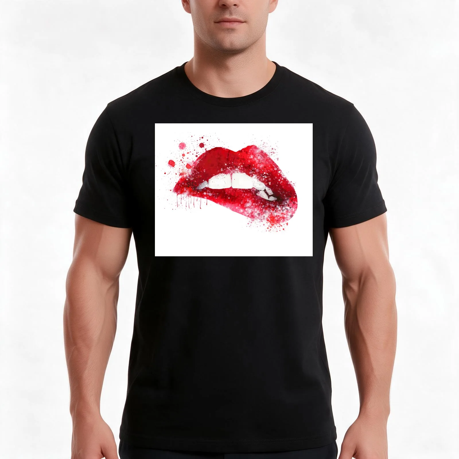 hot lips T-Shirt, Summer Casual Cotton Tee, Oversized Streetwear Tops, Vintage Graphic Print, Loose Fit Short Sleeve