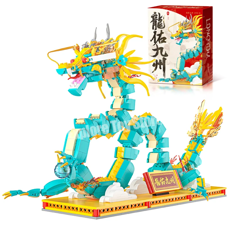 New Mini Chinese Dragon 3D Model Building Blocks Bedroom Living Room Sofas Desktop Ornaments Toy Bricks Children Birthday Gift