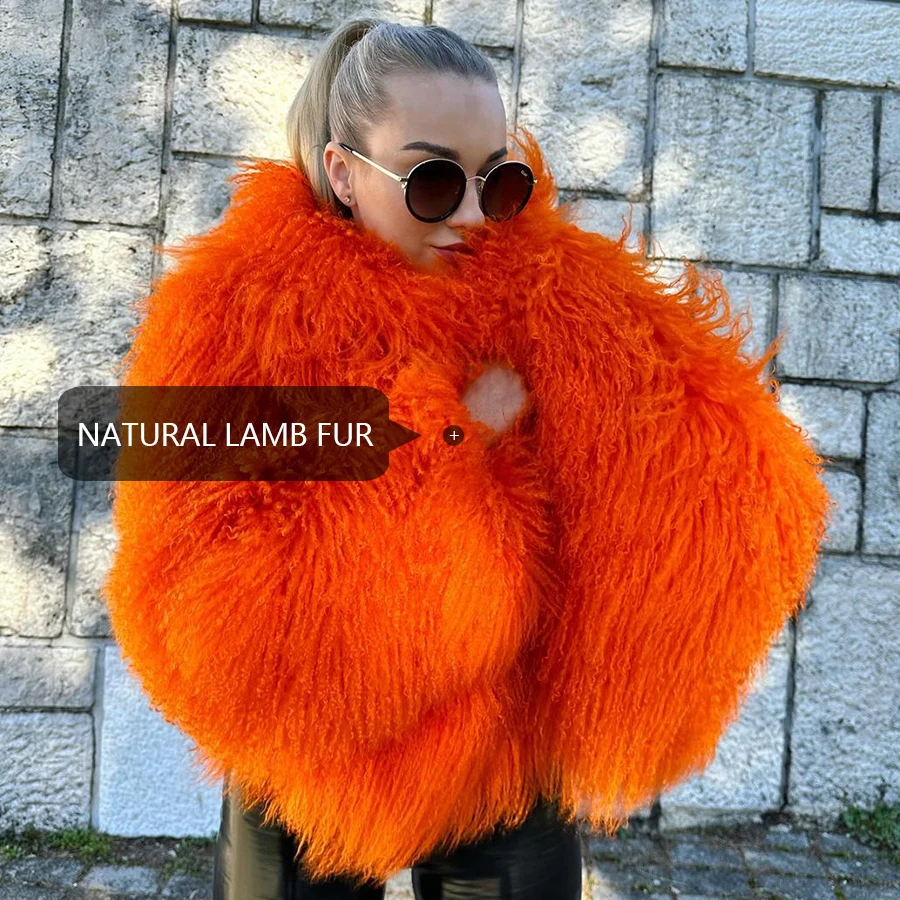 Real Lamb Fur Coatผู้หญิงมองโกเลียLamb Fur Coat 2024 ฤดูหนาวใหม่Sheepskingเสื้อขนสัตว์สั้นFluffy Lamb Furแจ็คเก็ตLava Fur Coat