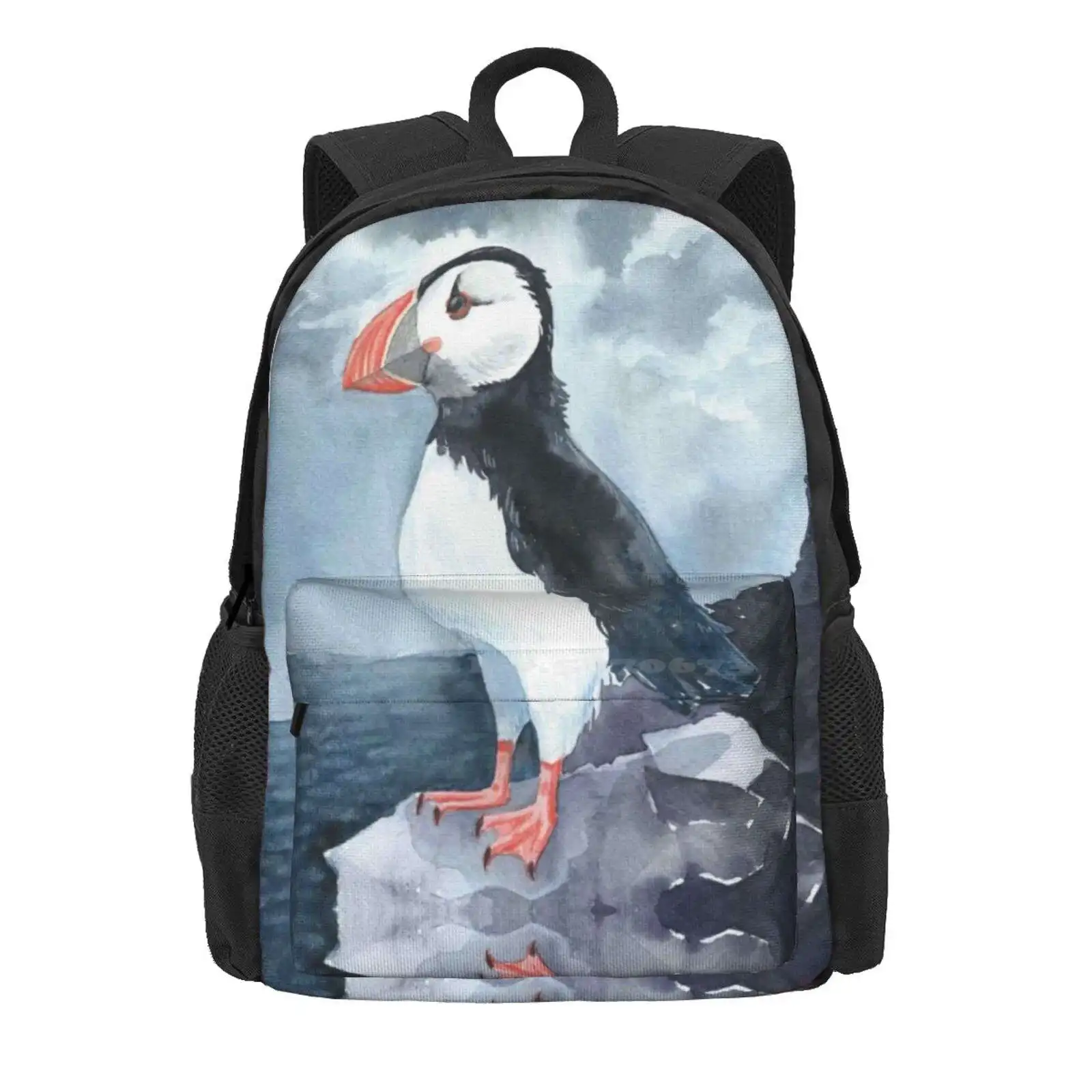 Watercolor Puffin Hot Sale Schoolbag Backpack Fashion Bags Animals Cute Watercolor Animal Watercolor Puffin Birds Puffin