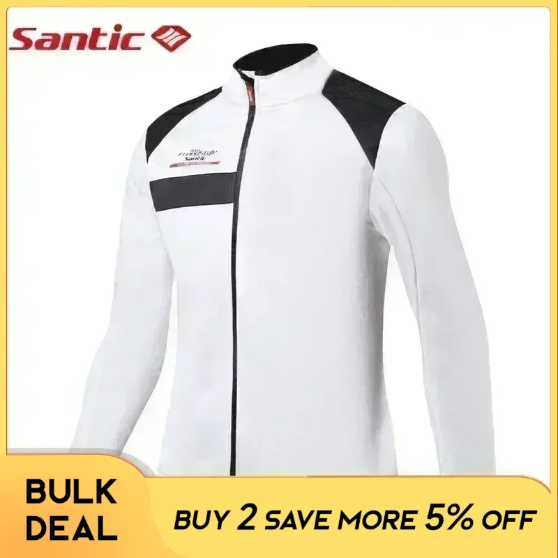 Santic Winter Cycling Jackets Full Zipper Fleece Thermal Bicycle Windbreaker Reflective Windproof MTB Bike Sports Coat For Men