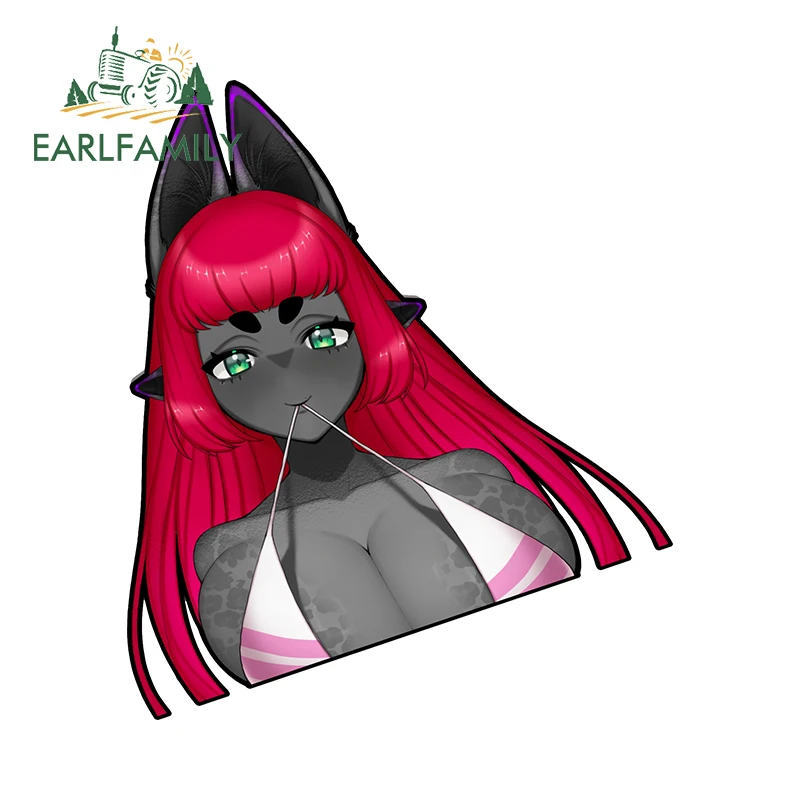 EARLFAMILY Demon Female Fox Fanart Car Stickers Waifu Boob Bikini Red Hair Anime Original Car Accessories Scratch Proof Vinyl