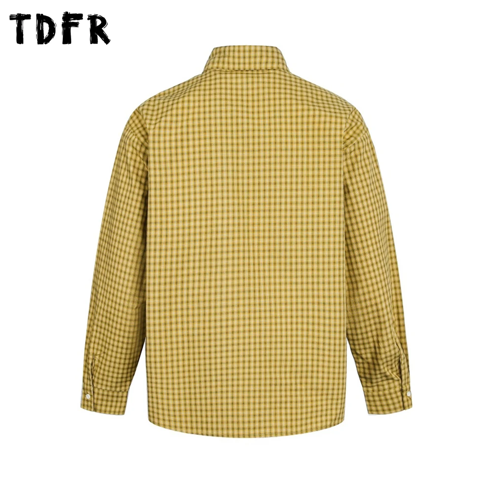 Pocket Small Plaid Shirts Mens Spring Retro Casual Loose Single Breasted Lapel Cotton Long Sleeve Shirts Man