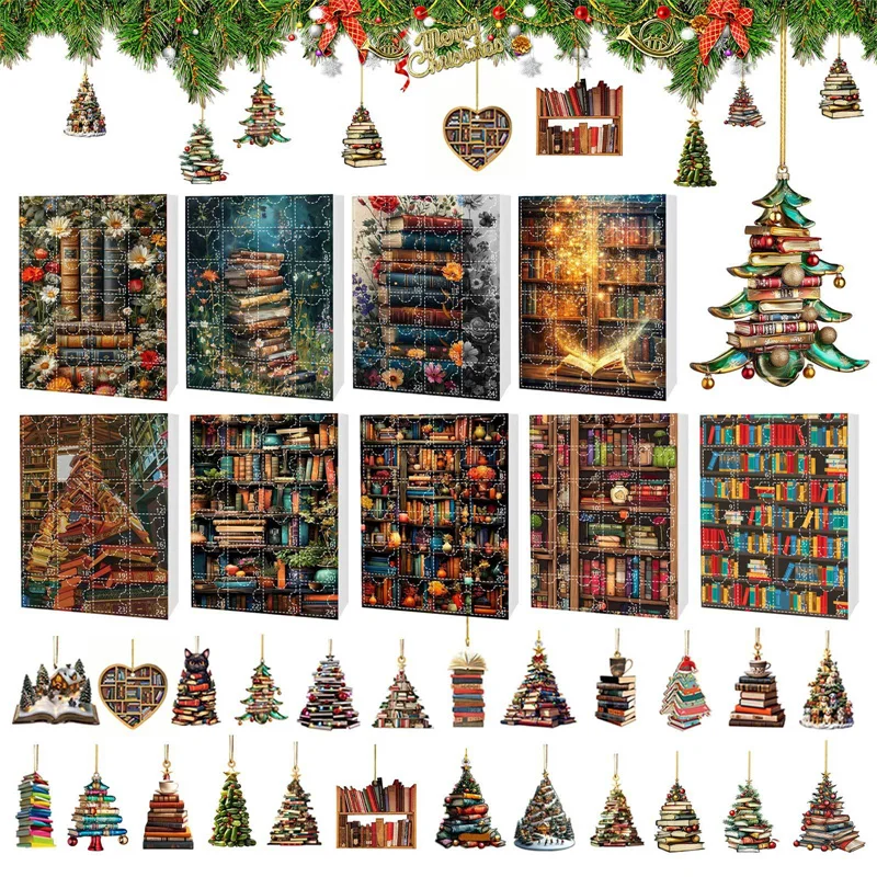 2025 Christmas Advent Calender Gift Box Creative Acrylic Book Pendant Countdown Calendar Box For Book Lovers New Year Gift