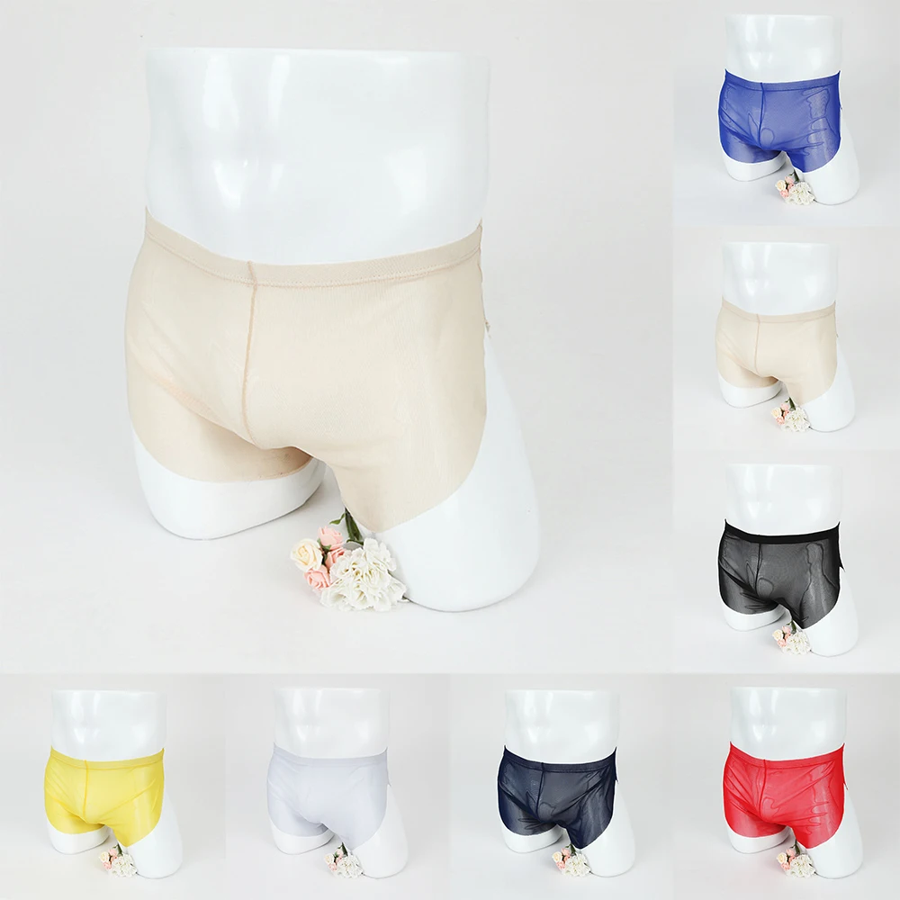Plain Underpants Boxer Men\'s Shorts Elasticated Waist Four Corners Home Pajamas Mid Rise See Through Solid Color Ultra-thin New