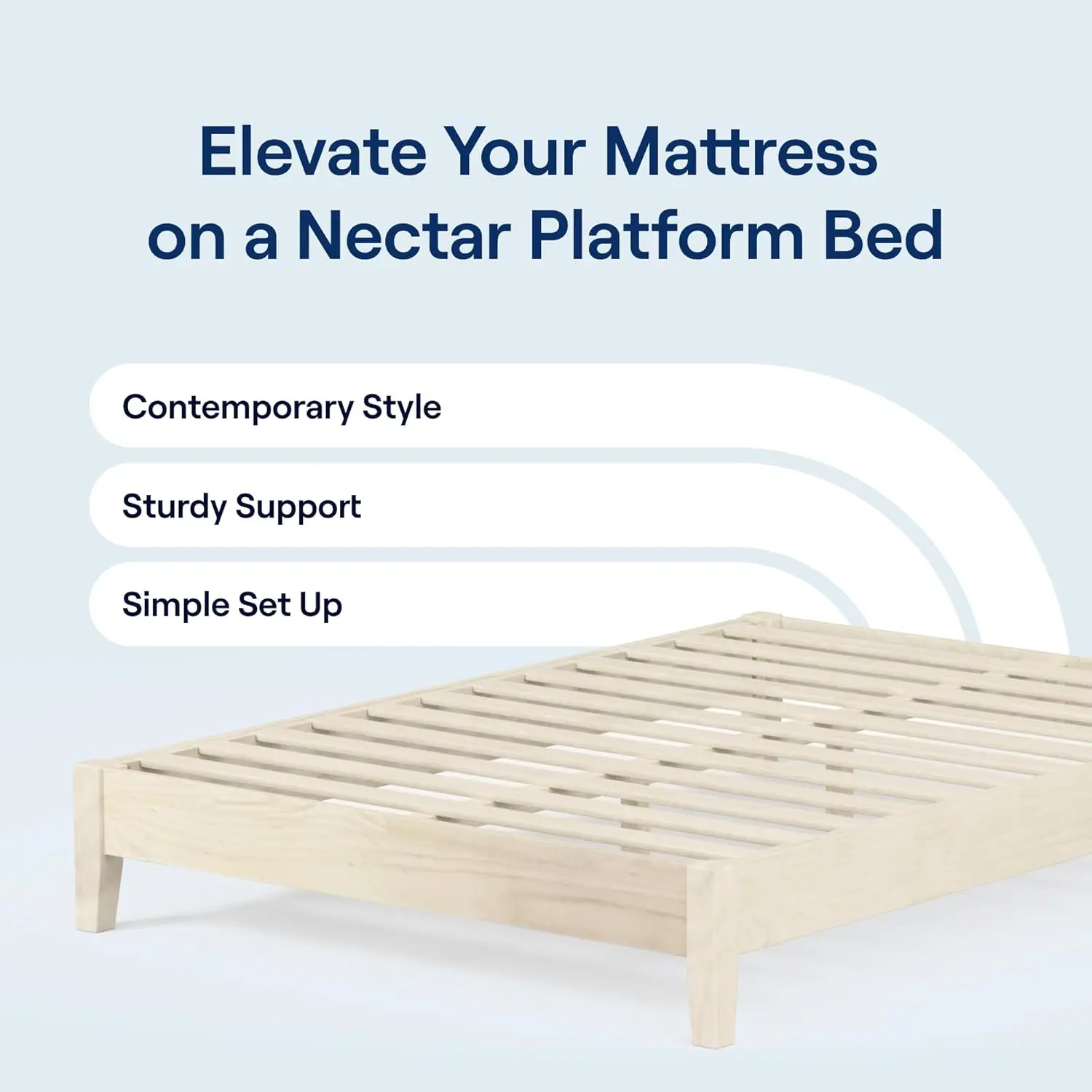 Nectar Premier Wood Platform King Bed Frame - Natural - 12” Height - Contemporary And Durable - Sturdy Wooden Slats For Support