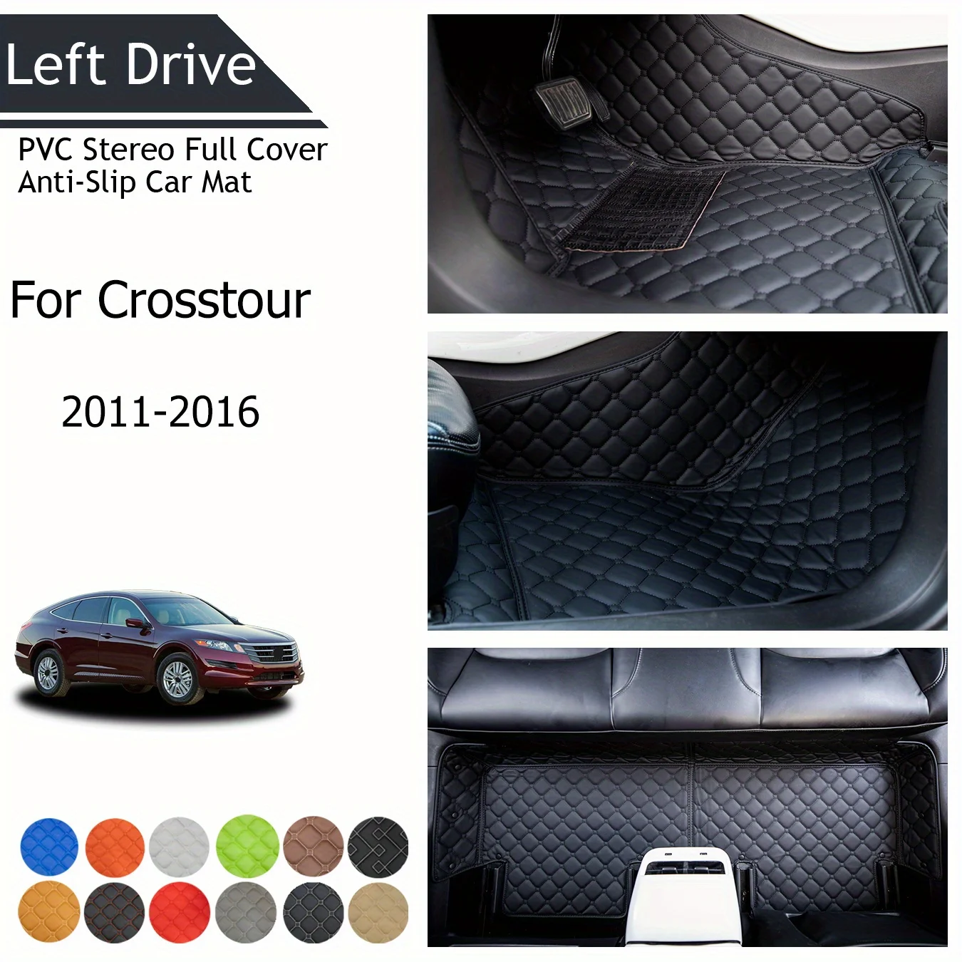 

TEGART 【LHD】For Honda For Crosstour 2011-2016 Three Layer PVC Stereo Full Cover Anti-Slip Car Mat Car Floor Mats Car Accessories