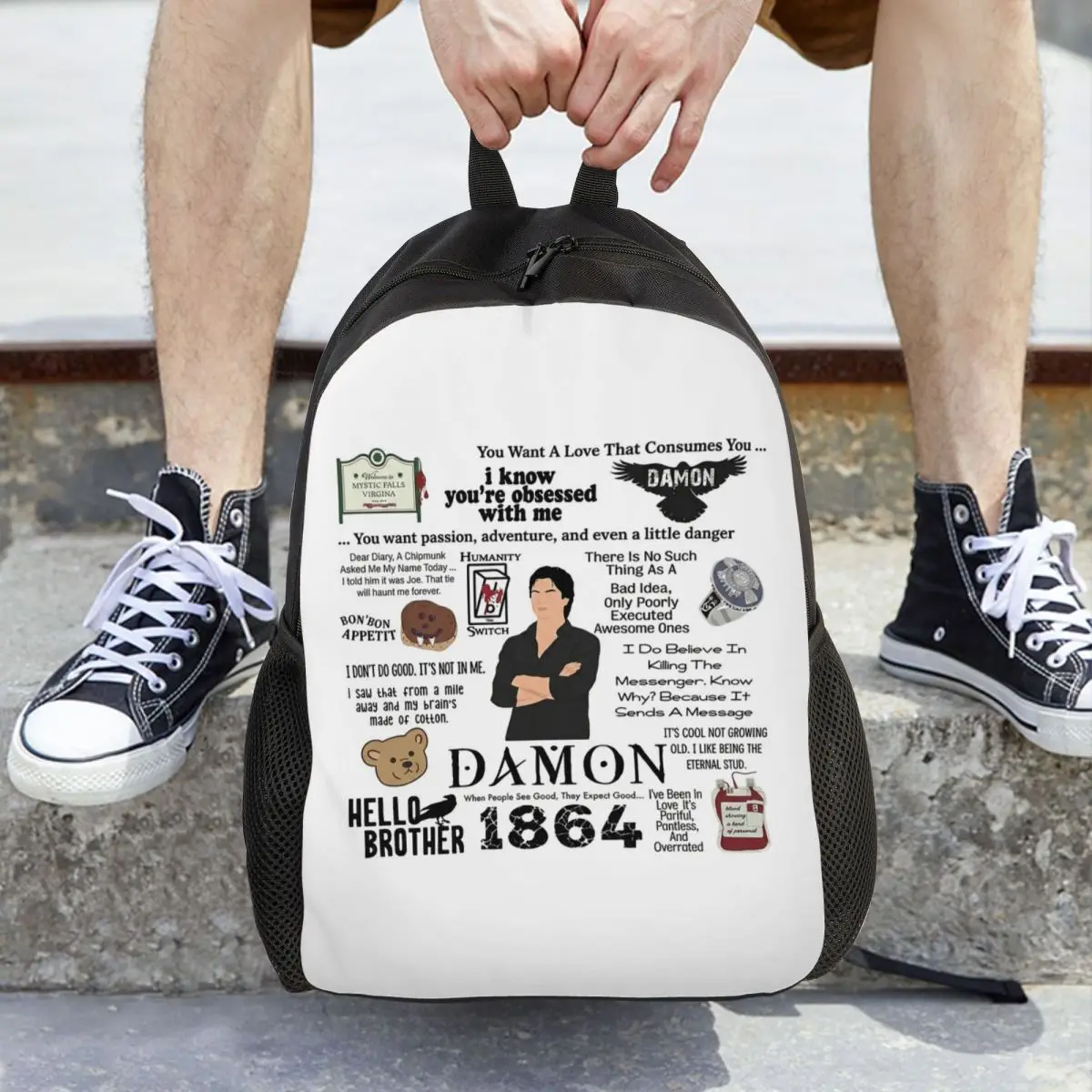The Vampire Diaries Damon Salvatore TV Series Backpack Daypack Large Capacity BookBag School Bag Shoulder Bags for Men Women