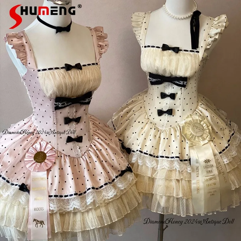 

Women's Clothing Japanese Rojita Retro Soft Girl Sleeveless Vestidos Doll Lolita Romantic Polka Dot Slim Fit Jsk Dress Female