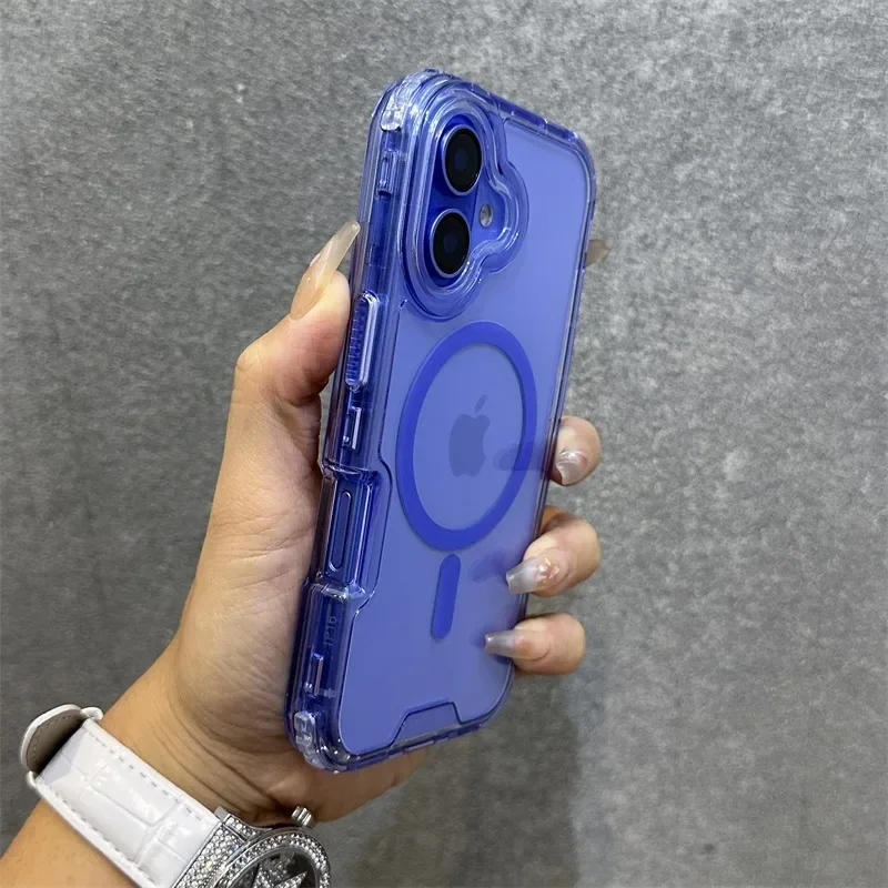 حافظة لهاتف Magsafe شفافة بحزام معصم لهاتف آيفون 16 15 14 17 Pro Max Plus 12 13 11 17 غطاء حماية صلب مقاوم للصدمات #4