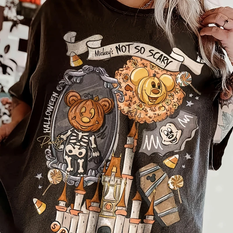 

Disney Retro Ghost Mickey Halloween T-shirt Women's T-shirt Summer New Men's and Women's Casual Fashion Street Clothing