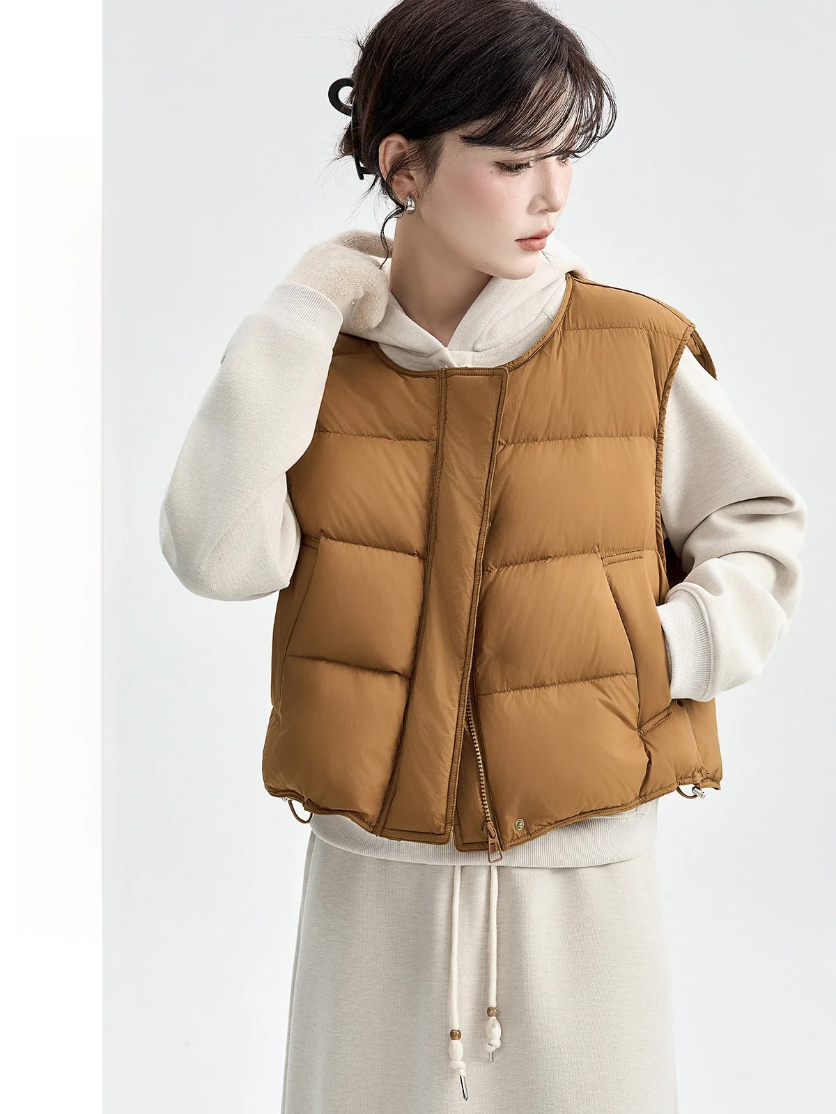 

Guier ort Women's down Jaet 2025 New Winter Casual Versatile round Ne Svel Outerwear Thiened White Du Feather