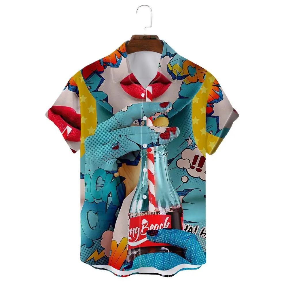 Camisa abstrata masculina personalizada 3d graffiti impressão t camisa de manga curta oversized moda casual havaiano topo