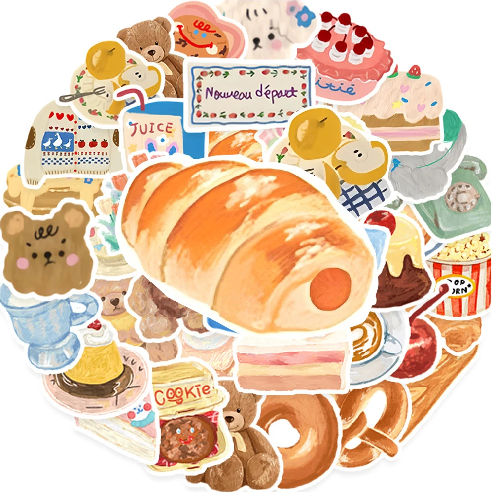 10/30/50 szt. Ręcznie Rysowane Naklejki z Misiem Ciastem, Kreskówkowe Naklejki, Śliczne Naklejki dla Dzieci, Zabawka DIY, Motocykl, Bagaż, Telefon, Kawaii, Wodoodporne Naklejki
