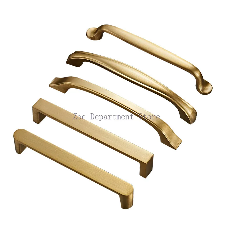 Brass matte brushed gold door handle modern simple American round all copper handle drawer wardrobe door light luxury