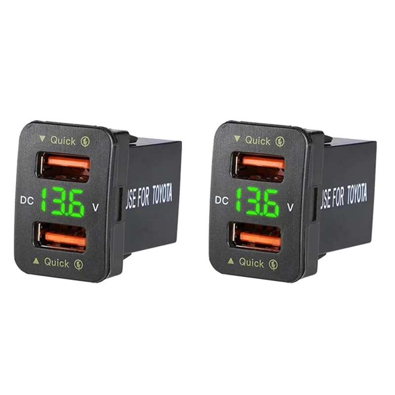 

2X 36W Fast Car Charger QC3.0 Dual USB Fast Charger With Green Voltage Waterproof Mobile Phone Charger For Toyota