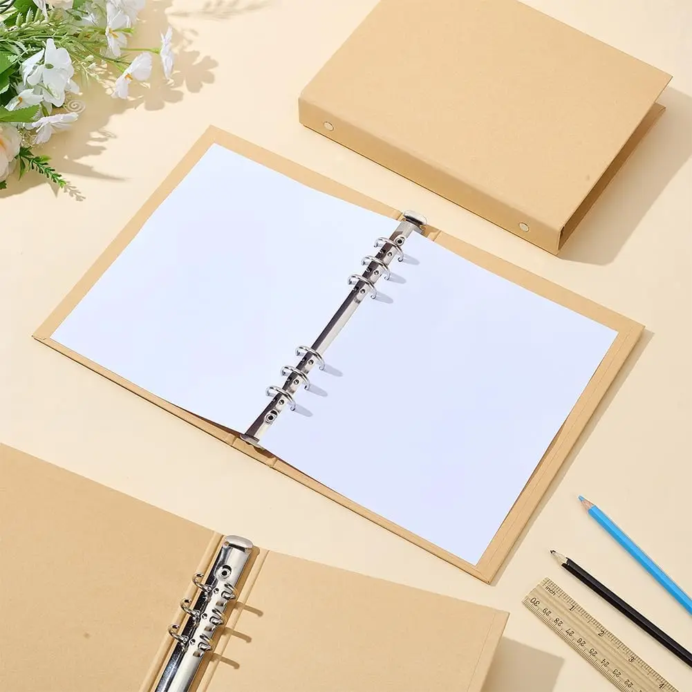 New A5 Kraft Paper Hardcover 6-Holes Round Ring Binder Protector for Notebook Diary Journal,School Office Stationery Supplies