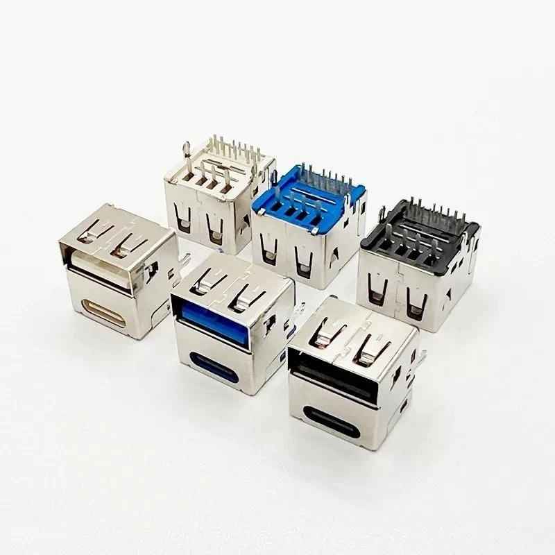 2PCS TYPE-C Female Seat 14PIN Double-sided Plug Plus USB2.0 Single-sided Plug Two-in-one Vertical In-line Express Female Charger