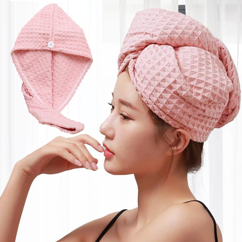 

Waffle Drying Hair Towel for All Hair Style Microfiber Super Absorbent Quick Drying Hair Turban Reduce Frizz And Hair Damage