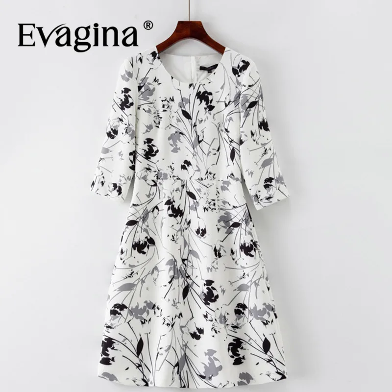 

Evagina Fashion Ink wash Print Three Quarter Sleeve Dress Summer Commuter Office Work Short Dresses