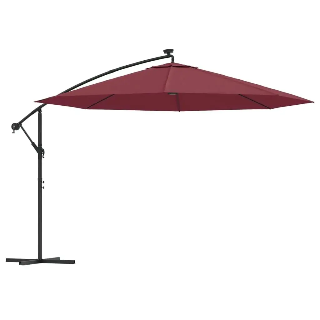 137,8'' bordeauxrode cantilever tuinparasol met verlichting - stijlvolle buitenparaplu