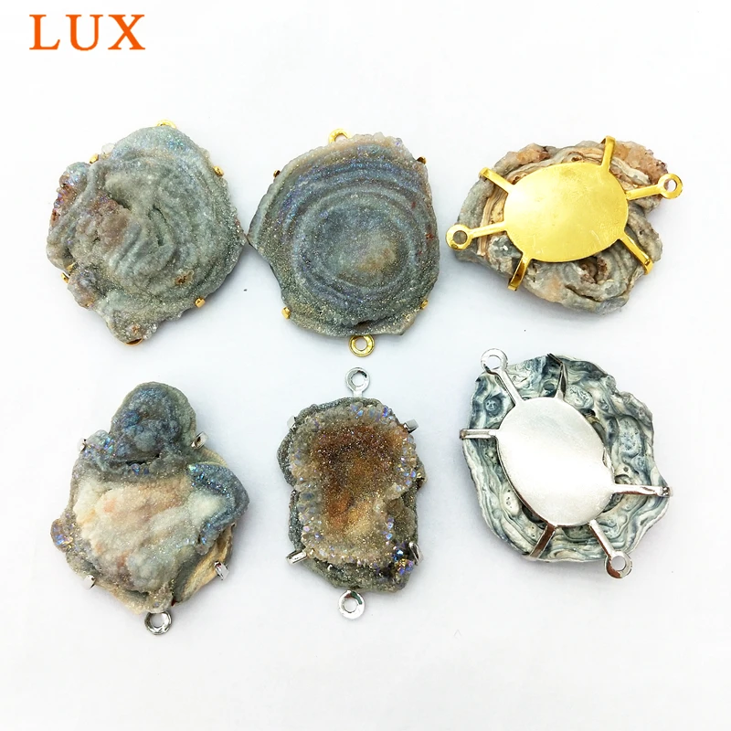 Galaxy Druzy Chalcedony Druzy Slab Connector 30-40mm Amazing Free Form Raw Sun Agates Drusy Stone Pendant Charm