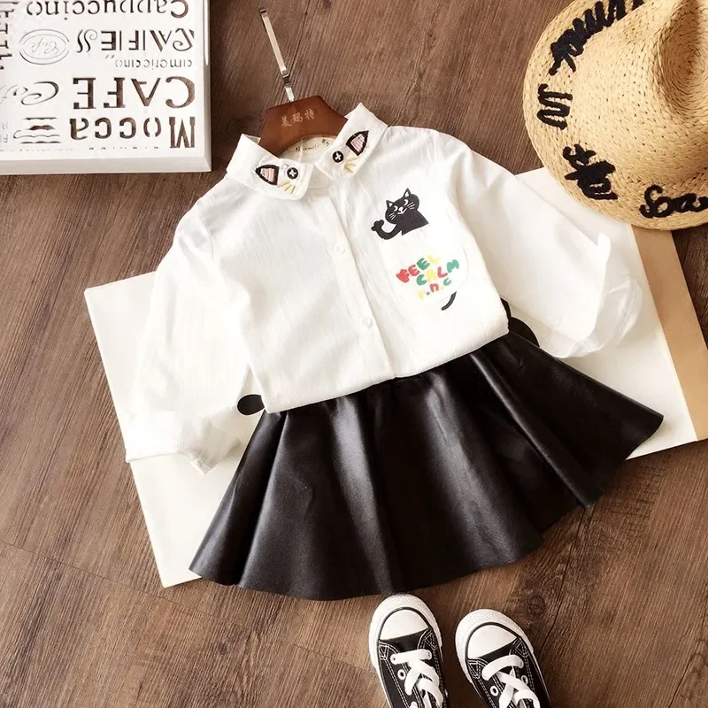 2024 New Spring Autumn winter Girls Kids Leather PU Skirt Comfortable Cute Baby  Children Clothing