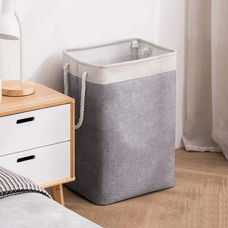 

Laundry Hamper with Support Rods and Rope Handles Storage Basket Large Cube Organizer Collapsible Dirty Clothes Canvas Hampers