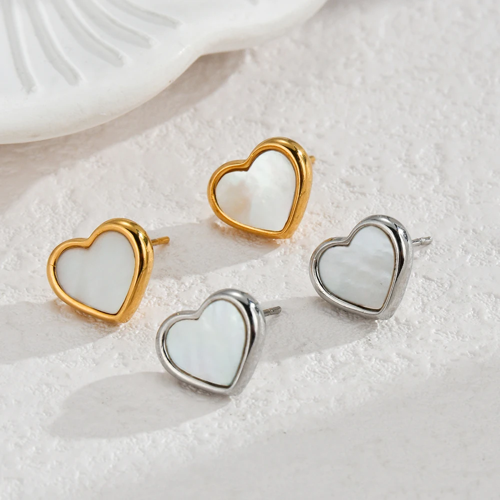 Fashion Stainless Steel White Shell Heart Shaped Series Earrings Simple Charm Smooth Metal Earrings For Women Jewelry Party Gift