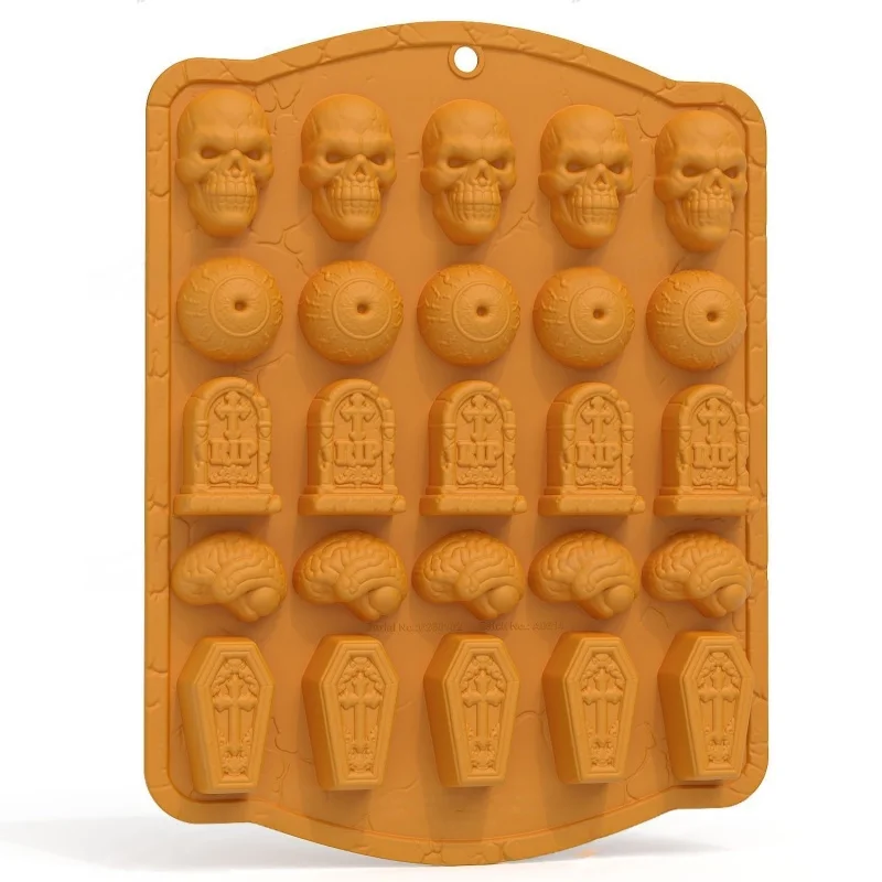 25 Chain Skull Brain Dropping Candy Silicone Mold Halloween Food Grade Reusable Chocolate Cake Baking Mold