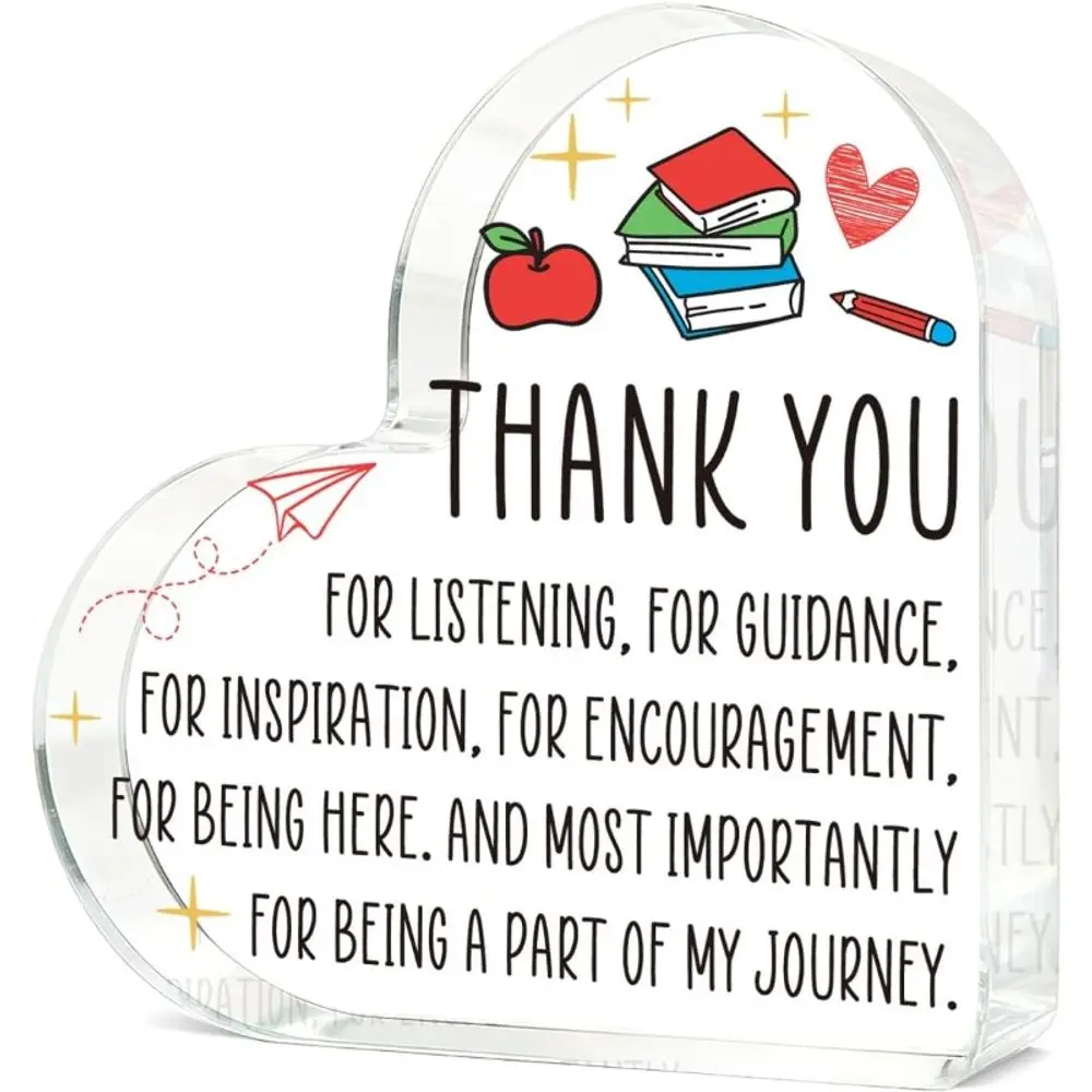 Acrylic Heart Teacher Appreciation Gift, Birthday Christmas Retirement Graduation Desk Decor for Men & Women Teachers