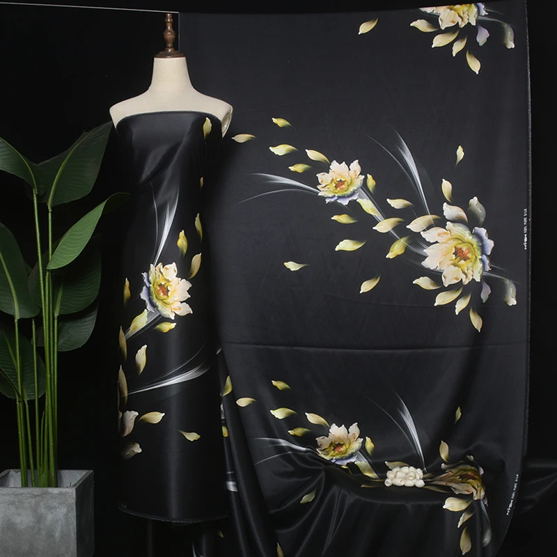 HYSK 30momme 114cm 100% Natural Silk Charmeuse Fabric Pure florals nobles mulbery Satin Material For Gown Pajamas E2753