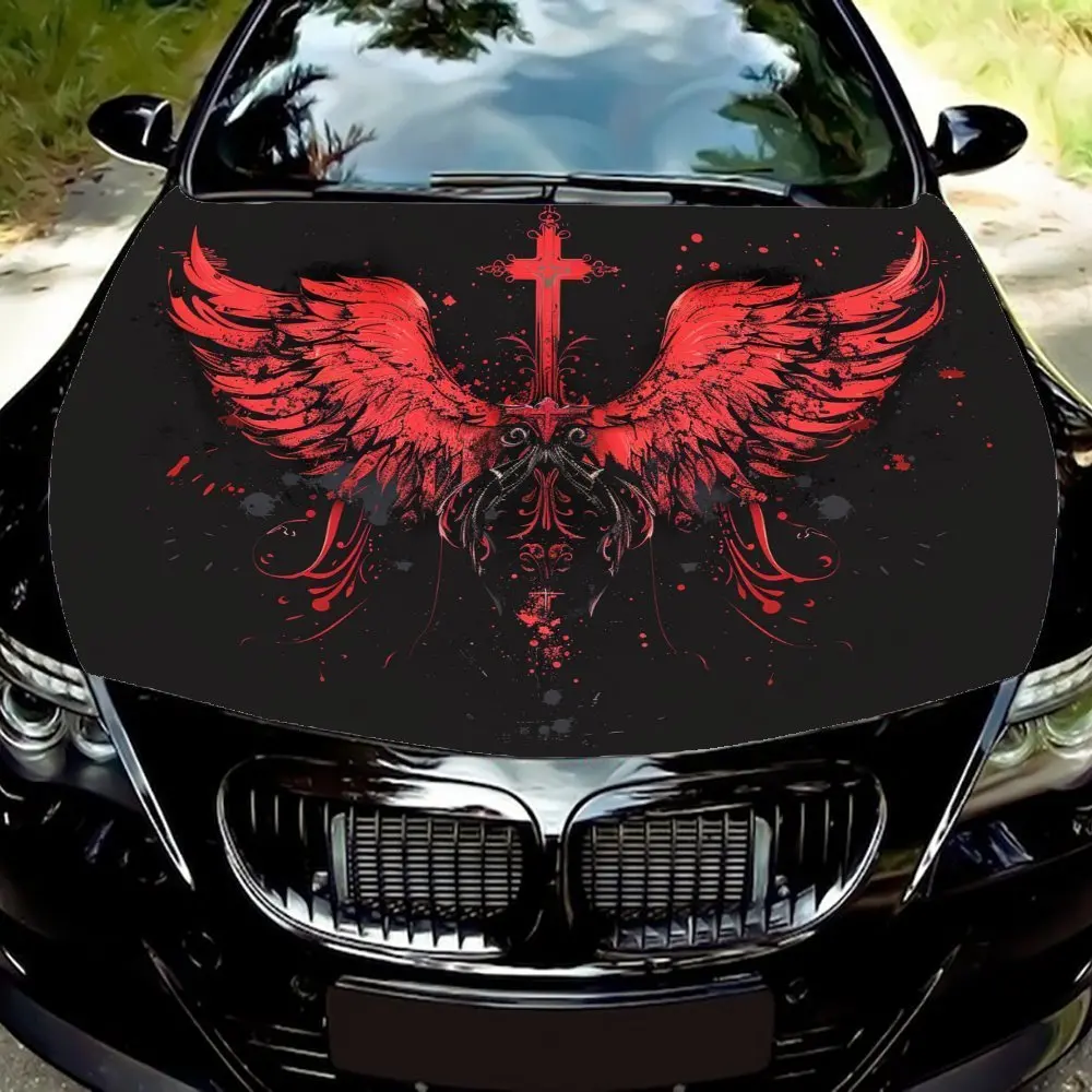 

Cross And Wing Pattern Design Car Hood Decal Sticker - Artistic PVC Self-Adhesive Design, Fit For Cars & Trucks, Cool And Realis
