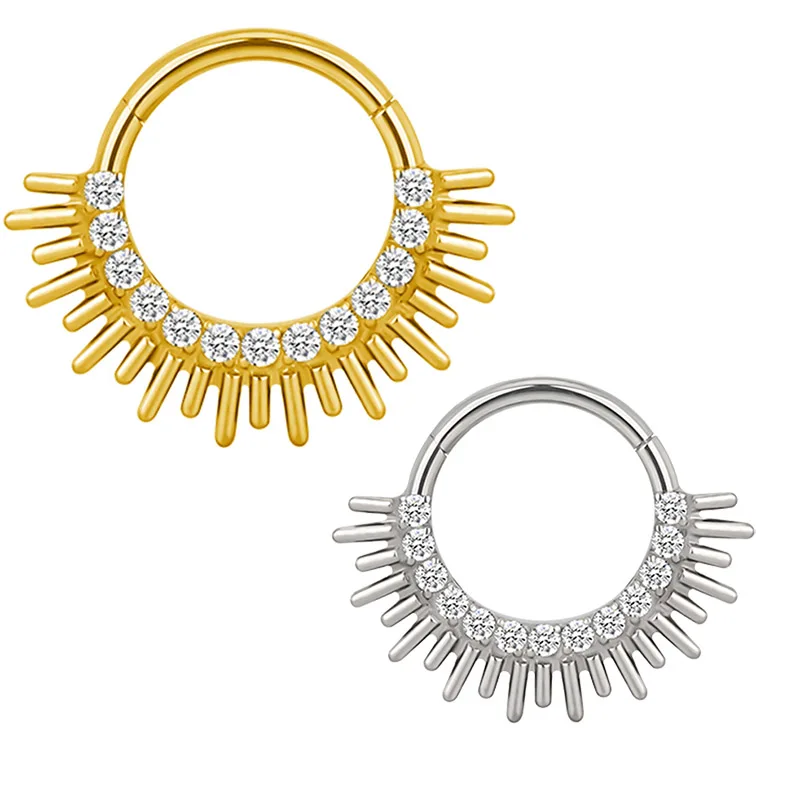 

ASTM F-136 Titanium PIERC Sun Nose Ring Ear Tragus Hinged Clicke Nipple Ring Earring Hoops Labret Ring Trendy Piercing Jewellery