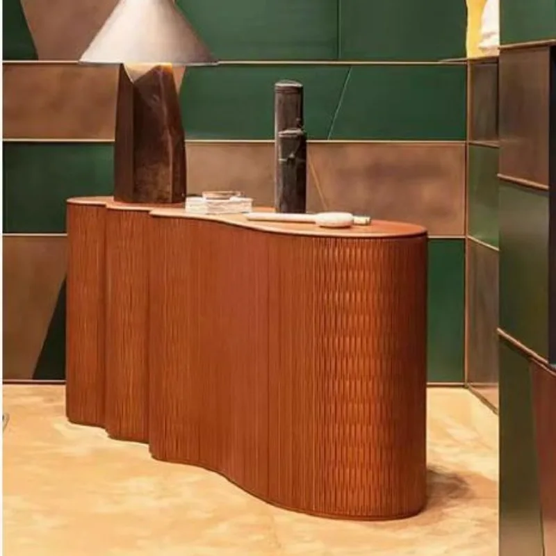 Italian minimalist wavy curved sideboard, Italian light luxury storage cabinet, artistic solid wood entrance cabinet