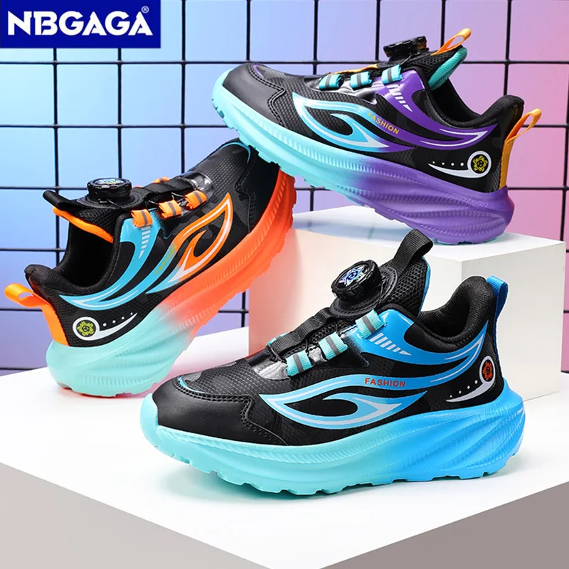 Lightweight Children Boys Sport Sneakers Rotating Buttons Comfort Breathable School Running Shoes Outdoor Kids Casual Tennis
