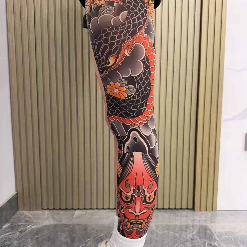 

1pc Dragon Japanese Style Tattoo Socks Elastic Breathable Men Sun-proof Socks Seamless UV Protection Full Leg Socking Driving