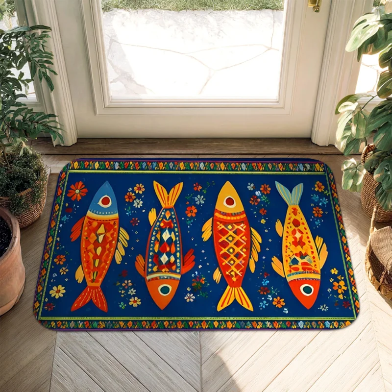 VIKAMA Colorful Fish Welcome Doormat Indoor Outdoor Entry Floor Mat Washable Non Slip Kitchen Bathroom Home Decor