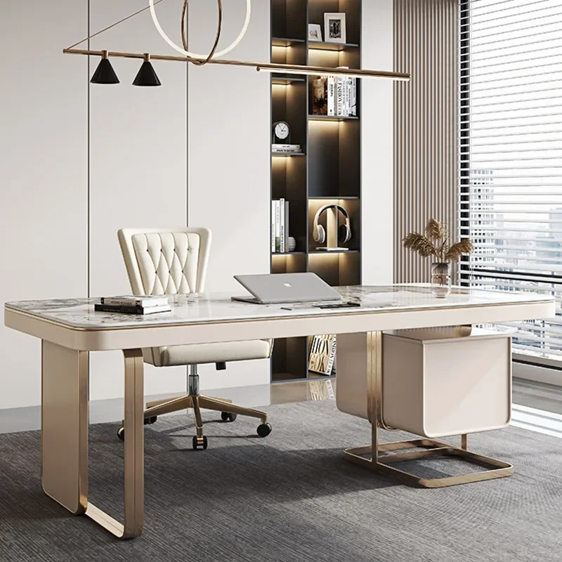 Slate Desk Light Luxury Modern Study  Desktop Computer Desk White Desk with Drawers