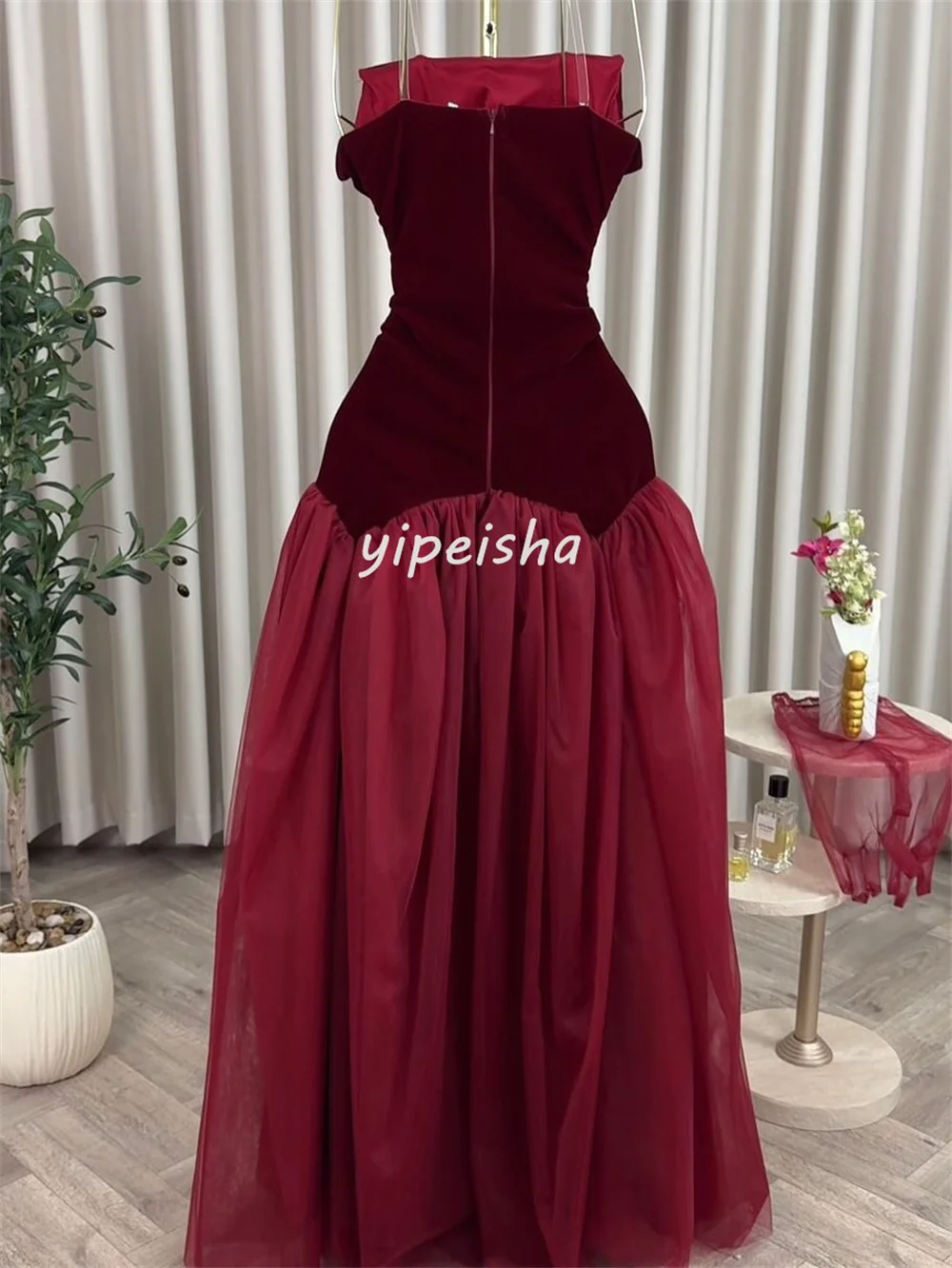 Maßgeschneiderte, passende, komplizierte Tüllfalte, A-Linie, trägerlose lange Kleider, maßgeschneiderte Anlasskleider, chinesischer Stil, Pastrol-Klassiker