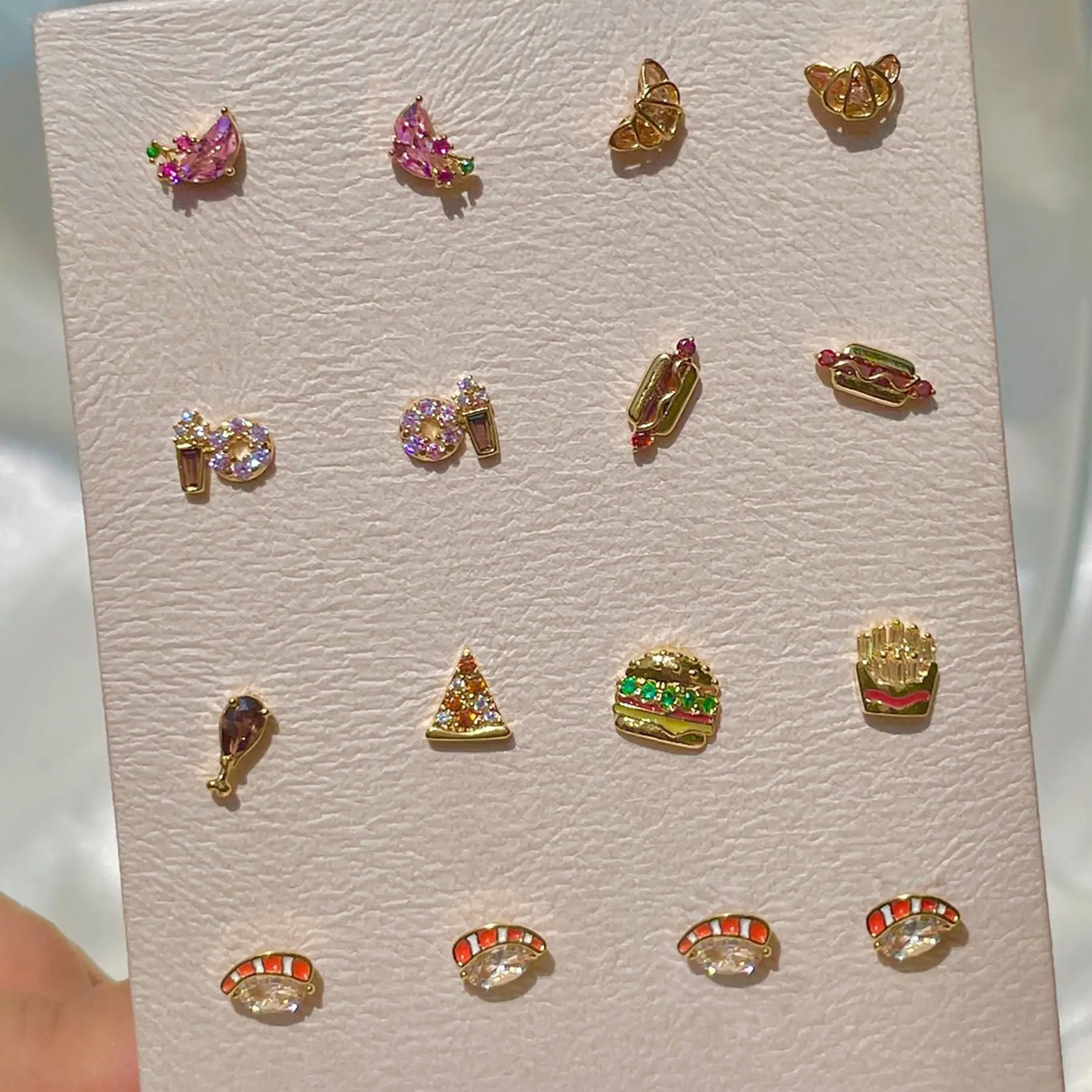 Fruit Burger Series Exquisite Earrings 18K Real Gold Colorful Zirconium Earrings