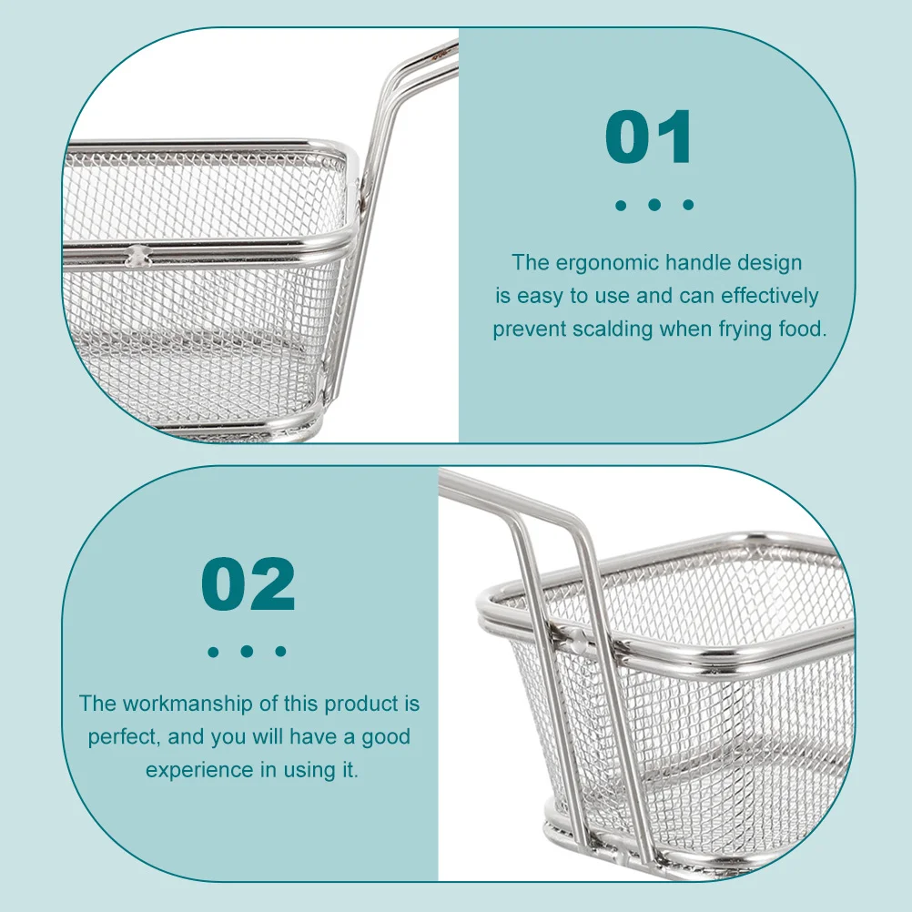 

Silver Stainless Steel Kitchen Frying Basket Ergonomic Heat Resistant Handle for Frying French Fries Squid Rings Food Fryer