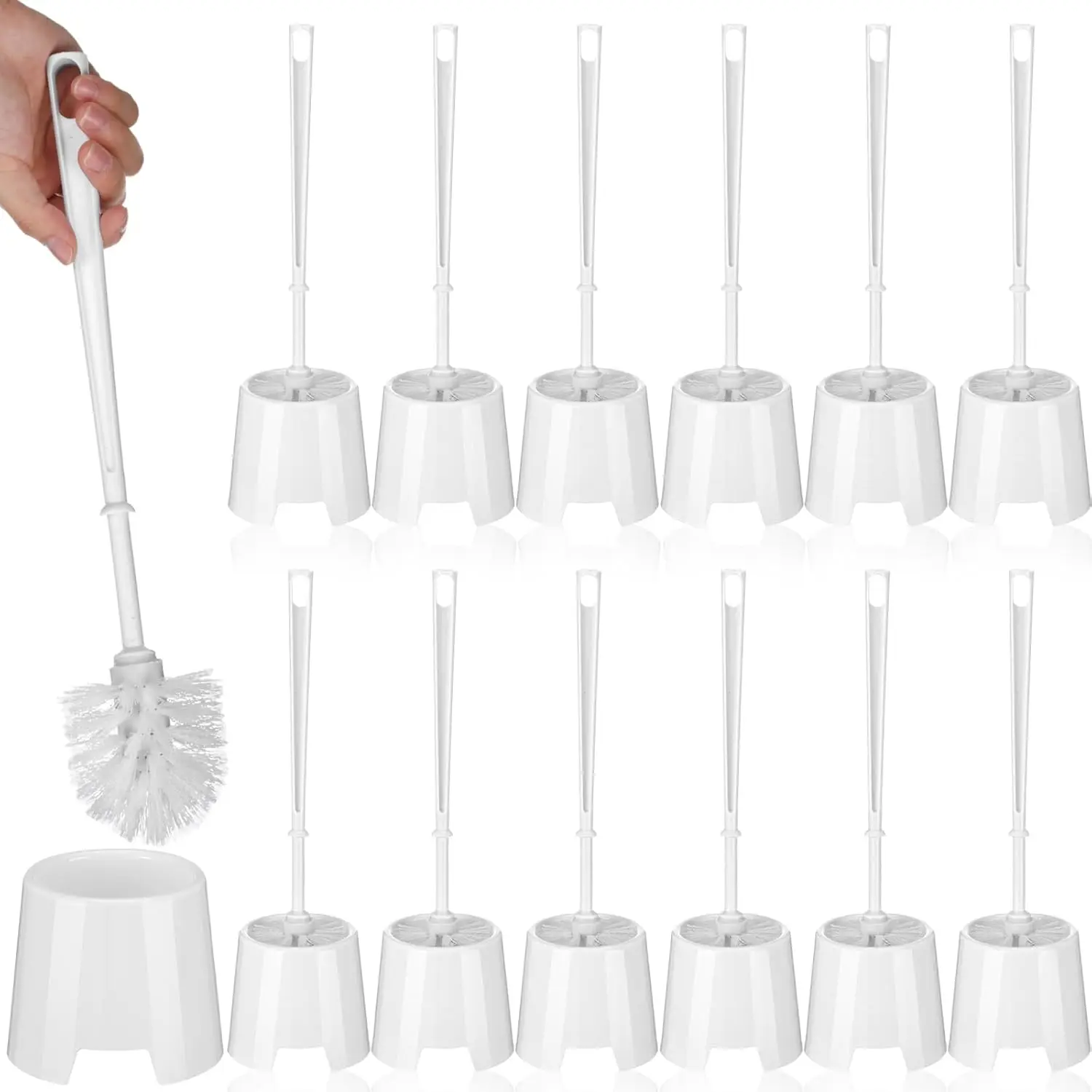 

12 Sets Toilet Brushes and Holders Set White Toilet Bowl Brushes for Bathroom Scrub with Plastic Holders for Bathroom Cleaning A