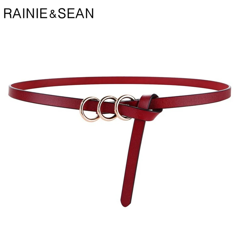 RAINIE SEAN Black Women Belt Fashion Self Tie Waist Belt Genuine Leather Knot Thin Strap Ladies Belt for Dresses Accessories