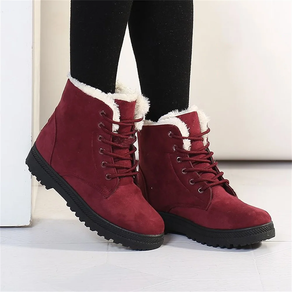 Women's Warm Winter Snow Boots Casual Lace Up Ankle Boots Non Slip Warm Fur Lined Boots