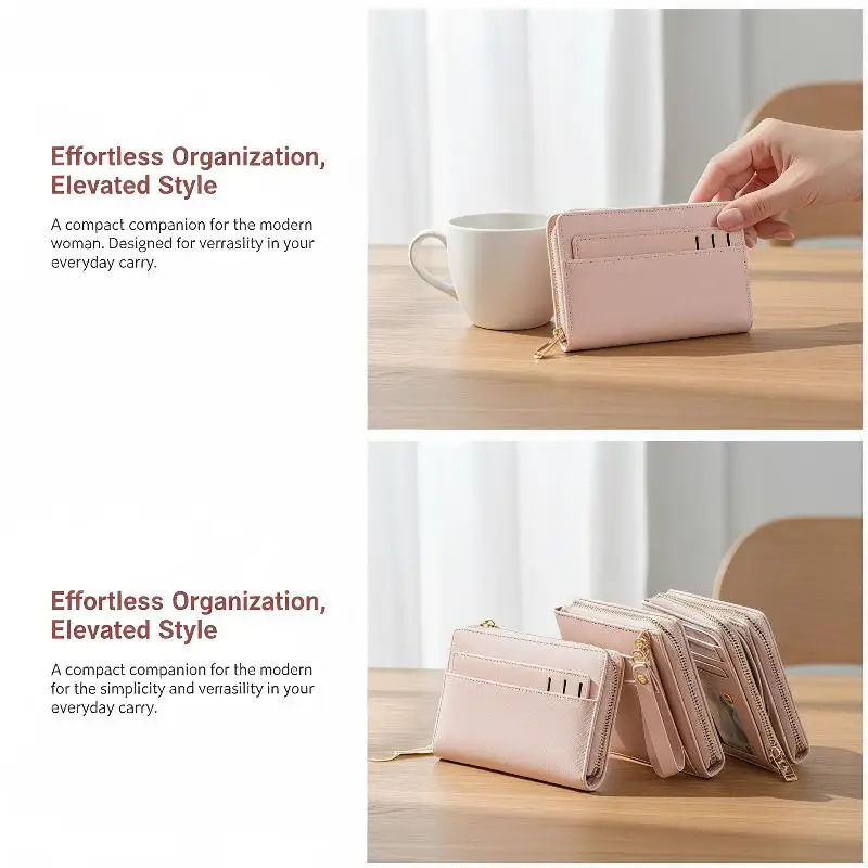 Women Short PU Leather Wallet Multi Card Slots Zipper Coin Purse Portable Waterproof for Ladies Vacation Travel Accessory