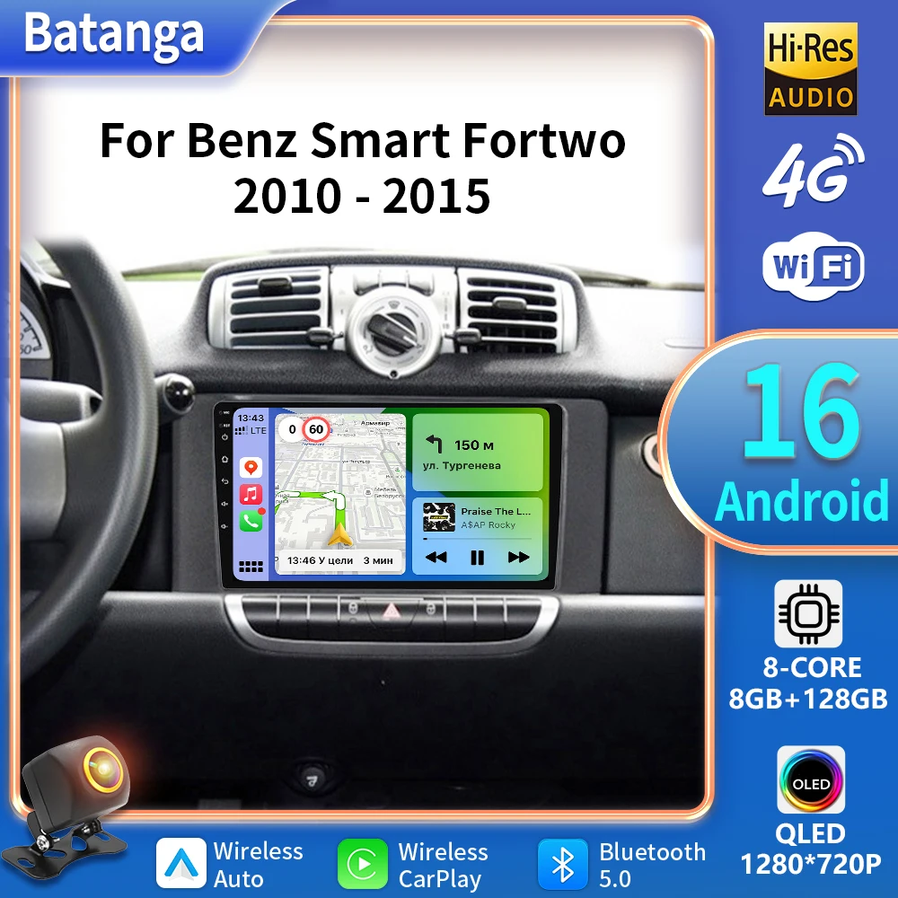 Доставка Batanga, 24 часа, IPS сенсорный экран для Mercedes Benz Smart Fortwo 451 2010-2015, Android 16, умная система Carplay, автомобильное радио