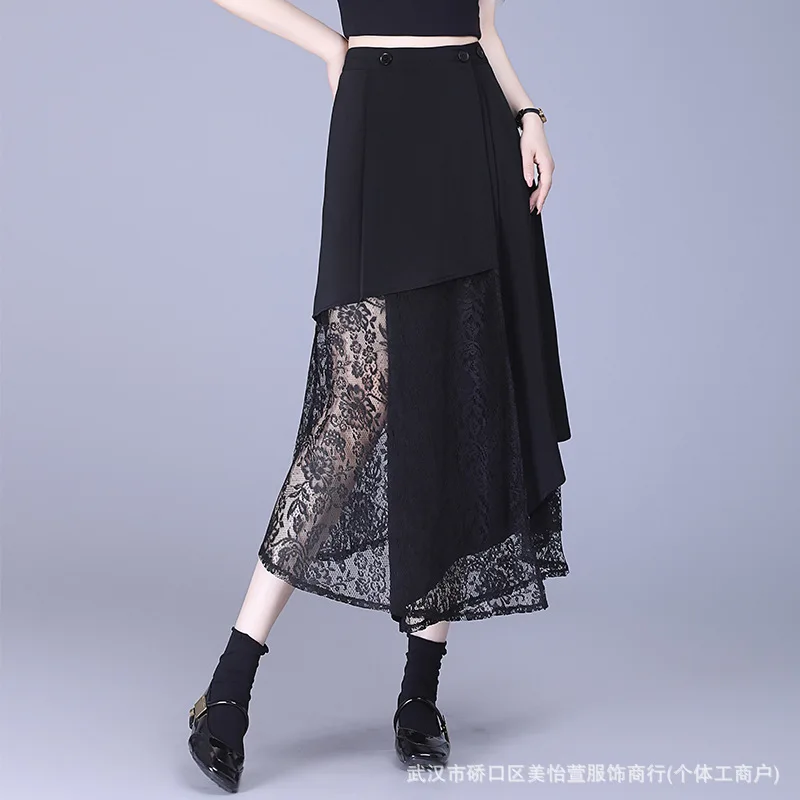 Irregular black lace summer 2025 new thin long slim high waist foreign A-shaped  y2k skirt slim fit korean fashion clothing