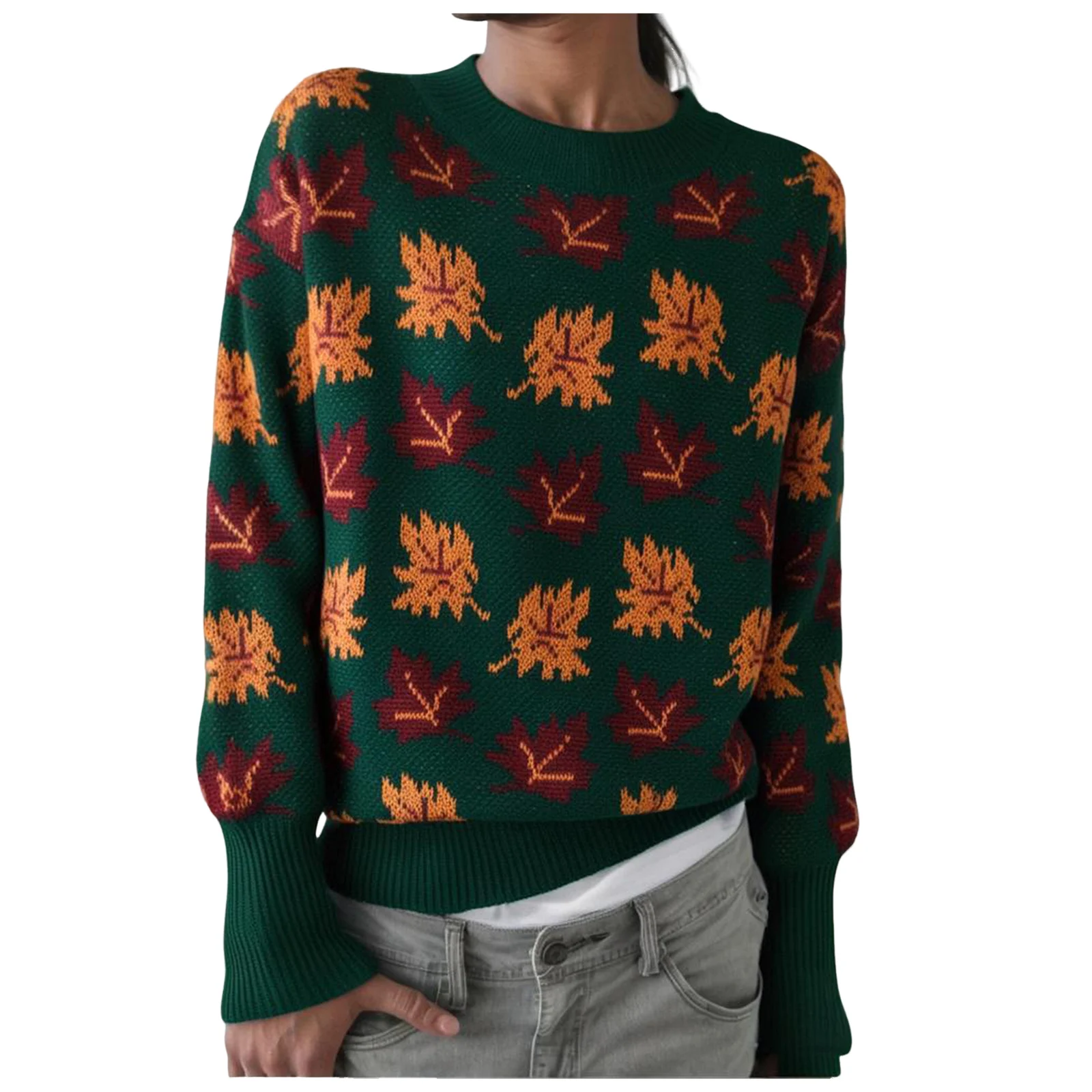 بلوفر جديد للنساء سترات محبوكة مطبوعة غير رسمية بأكمام طويلة ورقبة دائرية سترة خريفية ملابس شتوية للسيدات svître femenskie